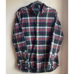 Ralph Lauren Men's 16.5 34/35 Plaid/Tartan button down shirt front Logo Classic